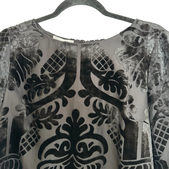 Talbots black velvet paisley burnout top with sheer arms Small - Picture 7 of 13